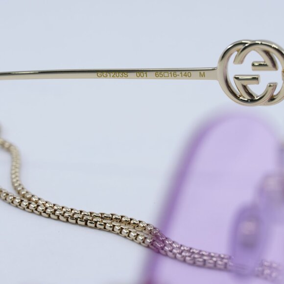 🕶️ New Gucci GG1203S 001 Sunglasses - Gold With Detachable Gold Chain Frame - Picture 8 of 12
